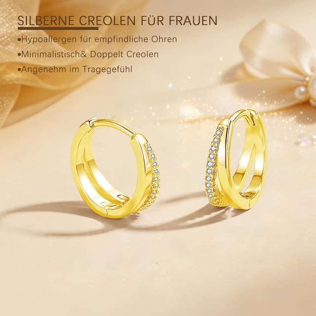 Detalle de Cangall Creolen Silber 925 mit Cubic Zirkonia (Huggie/Doppel-Creolen)
