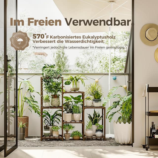 Detalle de Bamworld Pflanzenständer für 7 Etagen – Indoor & Outdoor Blumenregal mit Leiter-Design