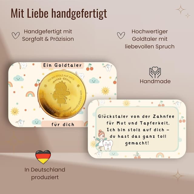 Detalle 2 de Milaboo MilaBoo® Zahnfee Geschenkset „Goldene Glücksmünze“ mit Urkunde & Zahnzertifikat