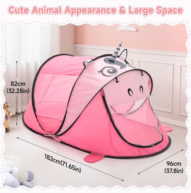 Detalle 2 de BTGGG Kids Pop Up Tent – Foldable portable playhouse for indoor & outdoor play (Pink Unicorn, 182 x 96 x 82cm)