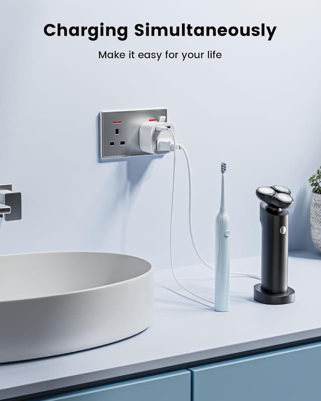 Detalle 2 de LENCENT UK Shaver Plug Adaptor (2 Pin to 3 Pin) with 2 USB Ports and 13A Fuse