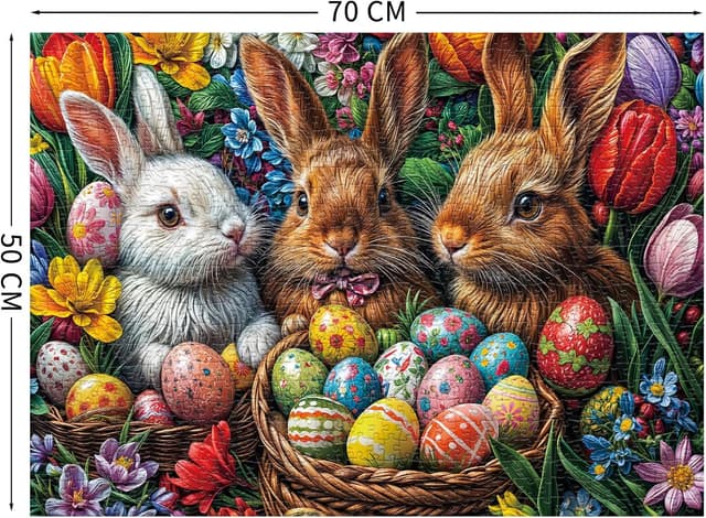 Detalle de MOJIGE 1000-Piece Adult Jigsaw Puzzle (Easter Bunny Theme) – Challenging 70 cm x 50 cm