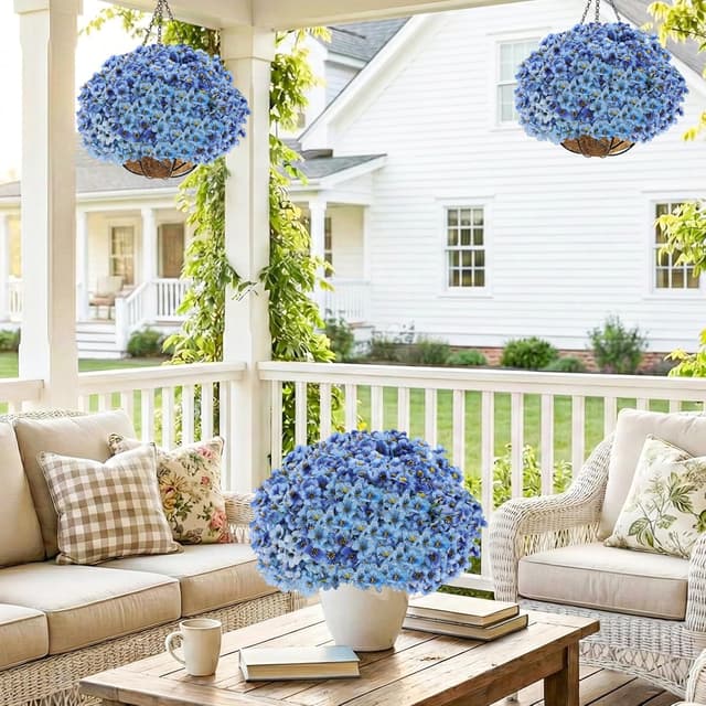 Detalle 2 de 22-Pack UV-Resistant Outdoor Artificial Flowers (Blue) with PE Plastic Stems