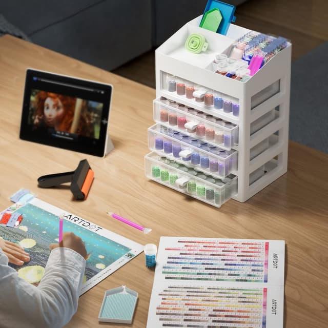 Thumbnail 1 de ARTDOT Diamond Painting Zubehör Boxen (192 Stück) – 5D Diamant Painting Aufbewahrungsboxen mit Koffer, Trichter & Stickern