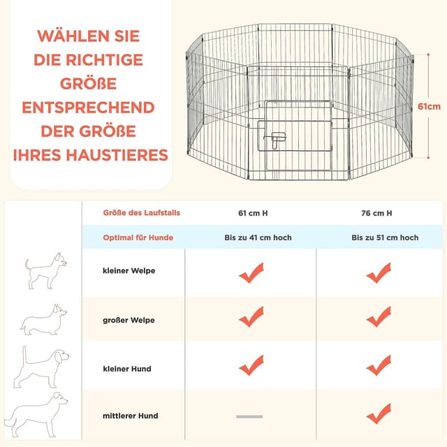 Detalle 2 de Yaheetech Welpenlaufstall 61 cm, 8-teilig