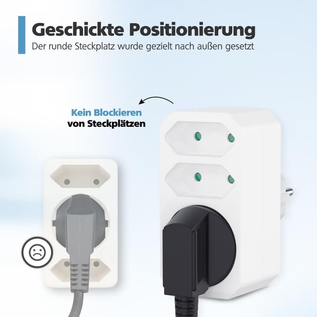 Detalle 2 de benon 2er-Set Mehrfachstecker Weiß – 2 Euro + 1 Schuko mit Kindersicherung (3680 W)