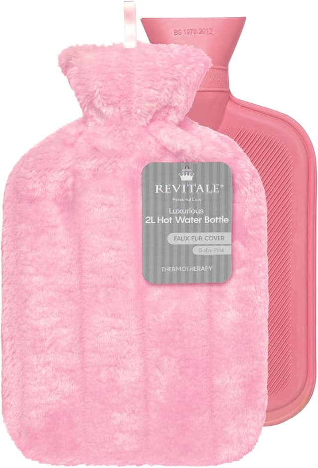 Detalle de Revitale Luxury Cosy 2 Litre Hot Water Bottle (Soft Cover) – British Standard BS1970:2012, Baby Pink