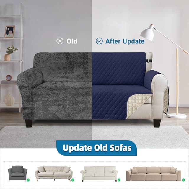 Detalle de Jaotto Copridivano impermeabile 3 posti con braccioli, trapuntato e antiscivolo, blu marino