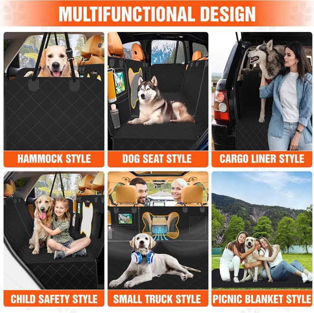 Detalle de LOYA Crafts Pet Backseat Extender for Dogs – 600D hard-bottom waterproof hammock with mesh window and storage pockets