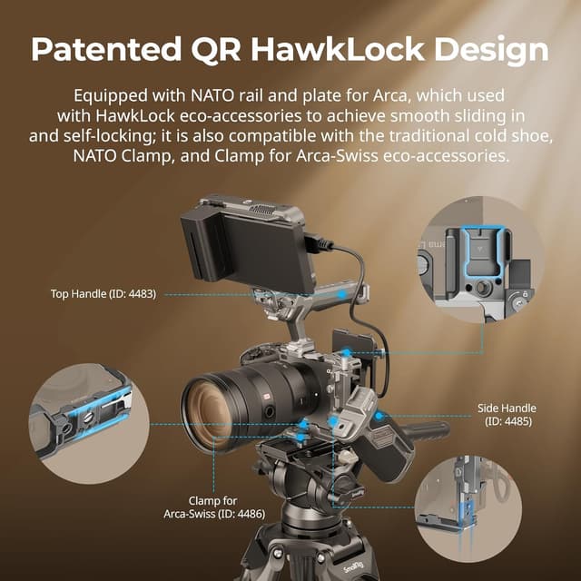 Detalle 2 de SMALLRIG FX3 / FX30 HawkLock Schnellverschluss-Kamerakäfig-Kit mit Kabelklemme und QR Cold Shoe NATO-Schiene