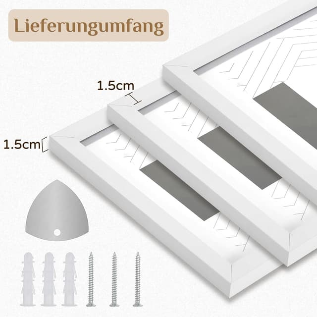 Detalle de Walasis Bilderrahmen A4 Weiß – 3er-Set MDF Holzrahmen (21×29,7 cm) mit Aufhängung