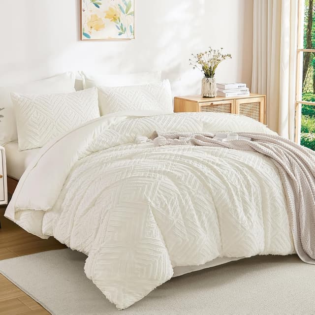 Detalle de Andency Oversized King Comforter Set (7-Piece) in Ivory Boho Tufted Bedding “Bed in a Bag”