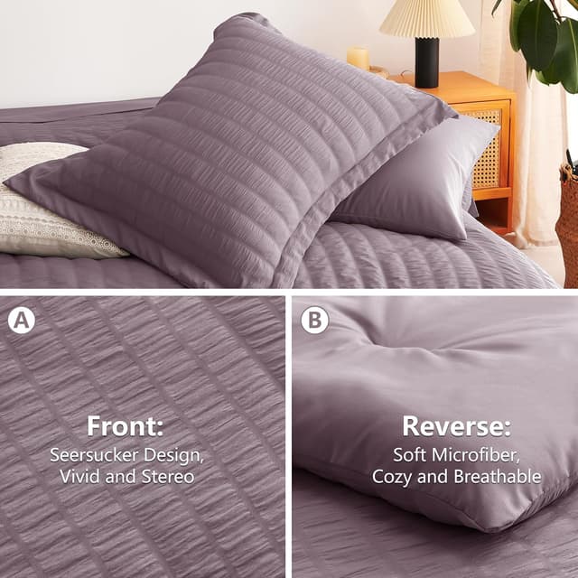 Detalle 2 de CozyLux Oversized King Comforter Set in Dusty Purple Seersucker (7-Piece Bed-in-a-Bag)