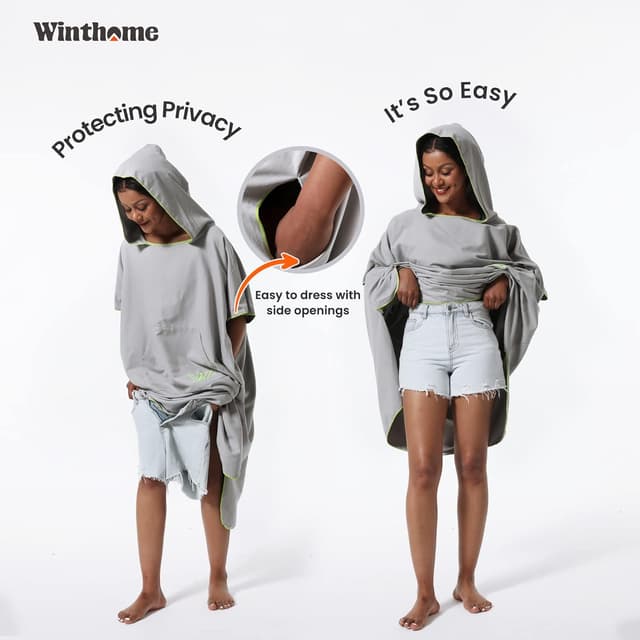 Detalle 2 de Winthome Changing Robe Microfibre Towel Poncho (Blue) – Lightweight Hooded Changing Robe, XL