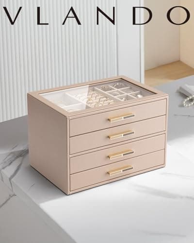 Detalle 2 de Vlando joyero grande con 4 niveles y tapa de cristal (café con leche)