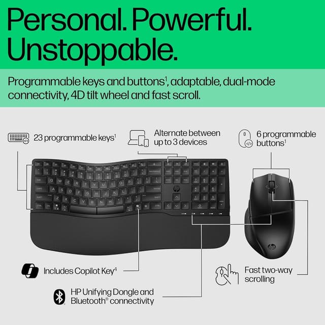 Detalle 2 de HP 680 Comfort Dual-Mode Keyboard/Mouse Combo with Wave-Shape Keys, Quiet Clicks and 4D Tilt Wheel