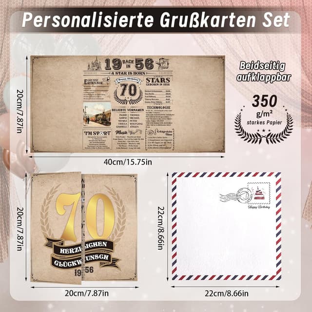 Thumbnail 5 de Thboxes Geburtstagskarte 70 „Back in 1956“ – Vintage-Grußkarte mit Umschlag