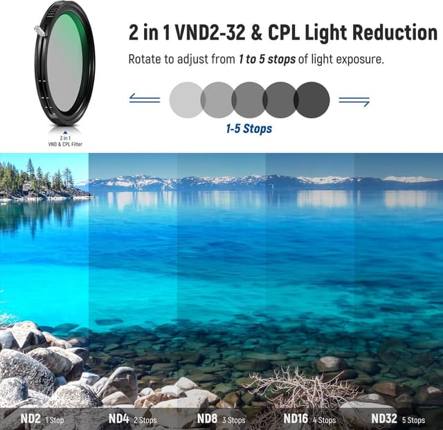 Detalle de NEEWER 77mm Versatile Magnetic ND Filter Kit (ND2–ND32 + CPL, ND32, Black Diffusion 1/4)