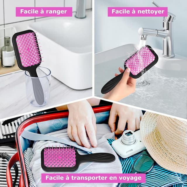 Detalle de SHINLEA Brosse démêlante ventilée pour cheveux secs et mouillés – Rose