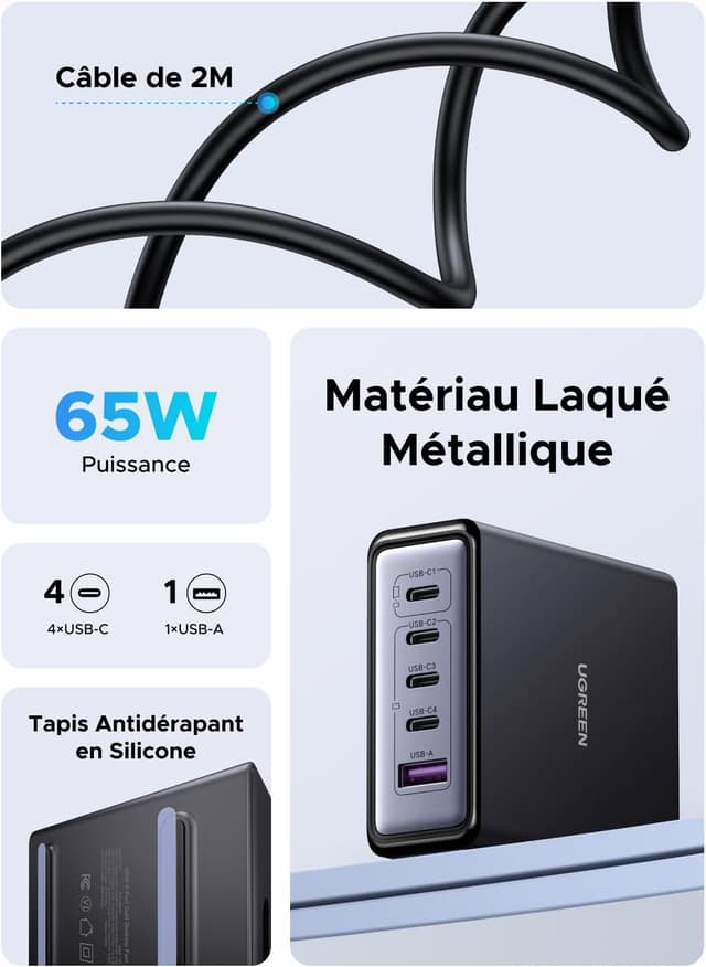 Thumbnail 6 de UGREEN Zapix 65W chargeur USB-C à 5 ports