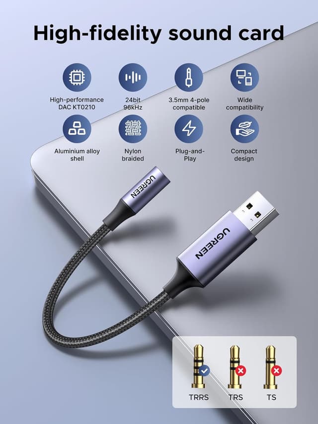 Detalle 2 de UGREEN USB to 3.5mm Audio Adapter