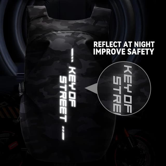 Detalle de HYC00 motorcycle backpack with helmet storage, waterproof fabric and reflective strips