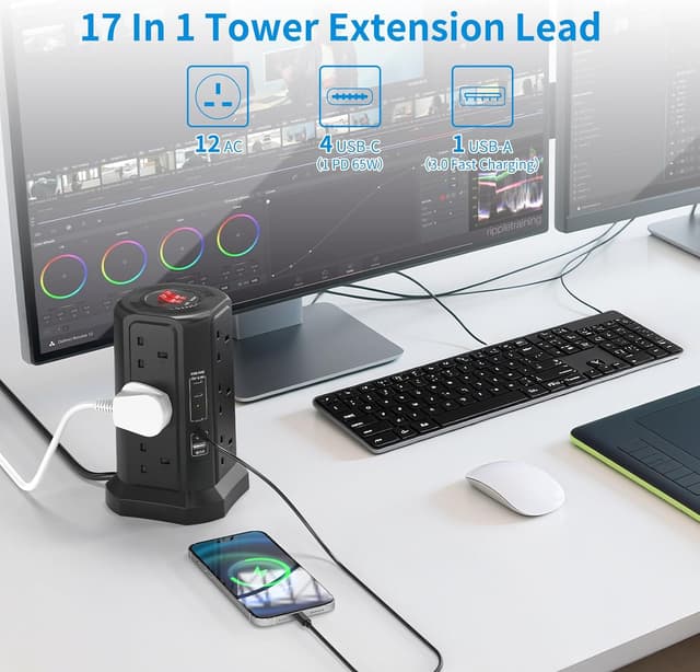 Detalle de Tower Extension Lead 3M with USB 65W
