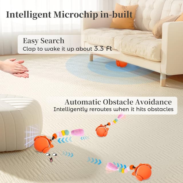 Detalle 2 de GoldenSun Automatic Interactive Cat Ball Toy (Orange) – 4 modes, chirps & LED lights, USB-C rechargeable