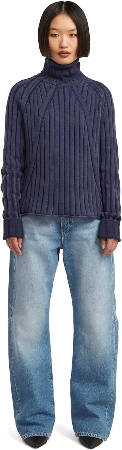 Detalle de G-Star Washed Loose Turtle Knit: felpa donna comoda e dallo stile originale