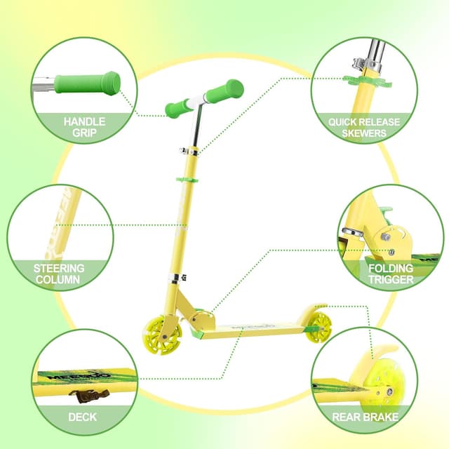 Detalle de MEE GOO Scooter for Kids (Ages 3+) – 2 Wheels, Easy Folding, 3-Level Adjustable Handlebar & Rear Brake