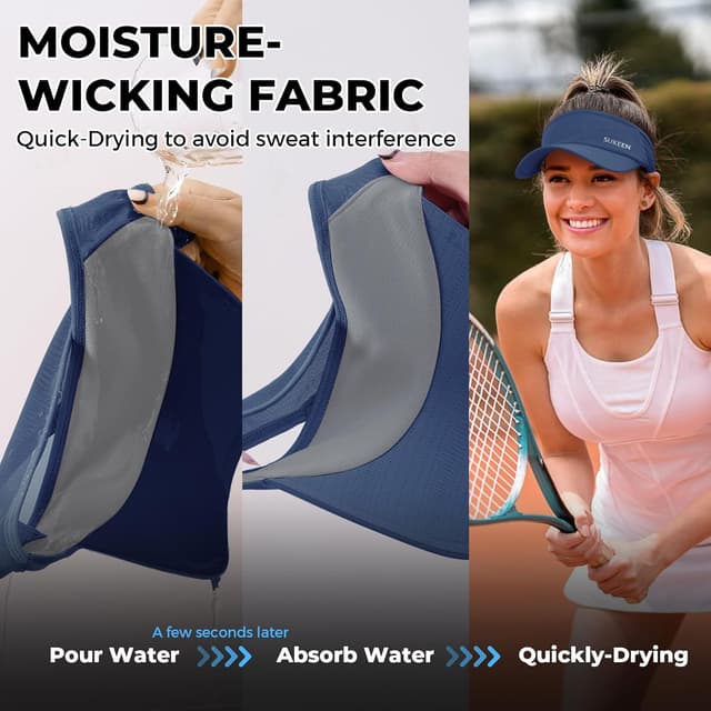 Detalle 2 de Sukeen Sports Sun Visor (Men & Women) Lightweight, Packable Cooling Stretchy Visor Hat for Running, Tennis, Golf