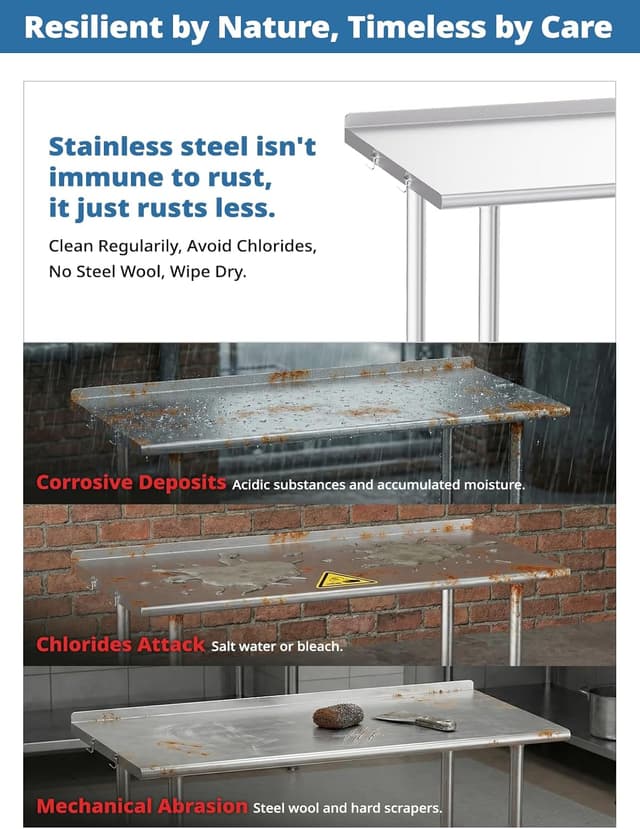 Detalle de Atelicf All-Stainless Steel Prep Table, 30 x 36 Inch, Rounded Edges and Adjustable Undershelf