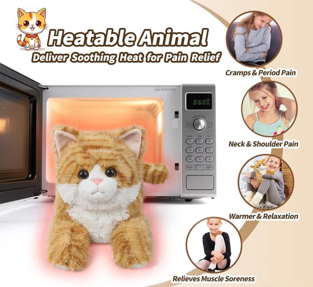 Detalle de Orange Tabby Cat Microwavable & Coolable Stuffed Animal (36cm) with Lavender Scent