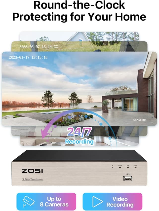 Detalle 2 de Kit videosorveglianza ZOSI 1080p 8CH con 4 telecamere esterne IP66 e DVR H.265+