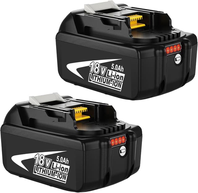Detalle de TOPBATT 2x 5000mAh 18V Li-ion batteries (compatible with Makita BL1850B/BL1840 etc.) with LED indicators