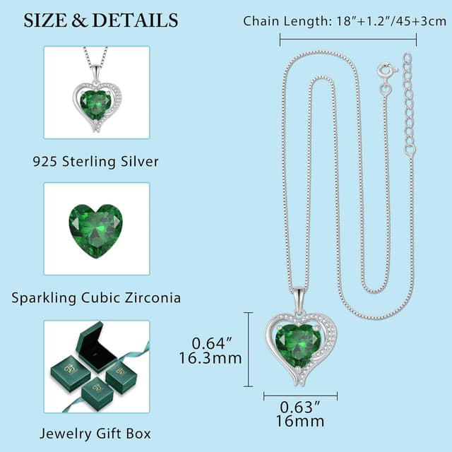 Detalle de FJ Herz Kette Damen aus 925 Sterling Silber mit Engelsflügeln, Zirkonia & Geburtsstein