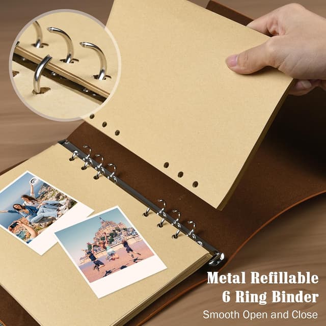 Detalle de OMEYA PU-Leder-Tagebuch A5 (23,3 × 16 cm), nachfüllbar, Vintage-Reise-Notizbuch in Blau