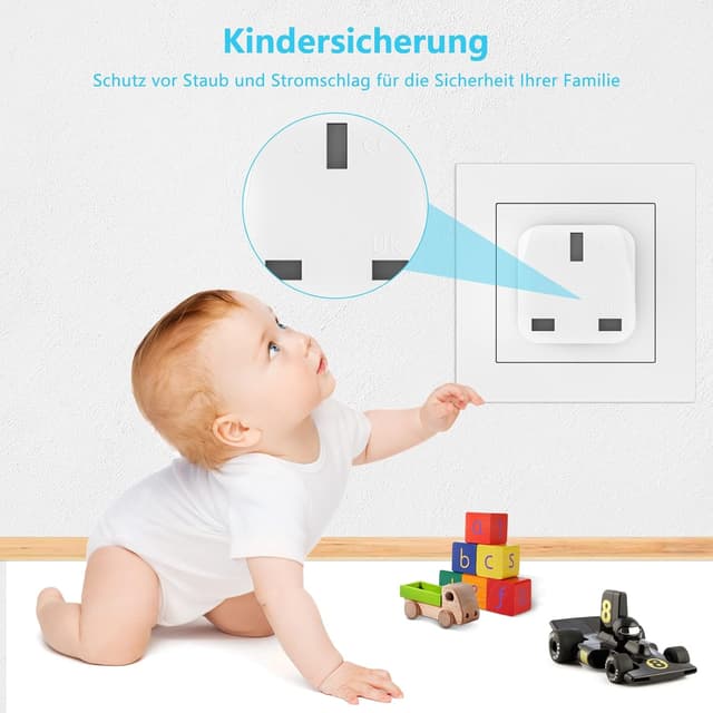 Detalle 2 de HITRENDS Reiseadapter UK auf EU (Typ J → Typ E/F/G) – 3er Set, weiß