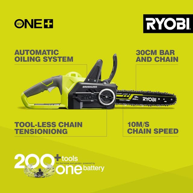 Detalle de Ryobi OCS1830 cordless brushless chainsaw 18V