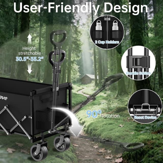 Thumbnail 5 de InBrave Extra Long Collapsible Wagon Cart (480LBS) with All-Terrain Wheels, Foldable Utility Cart for Beach, Camping & Shopping