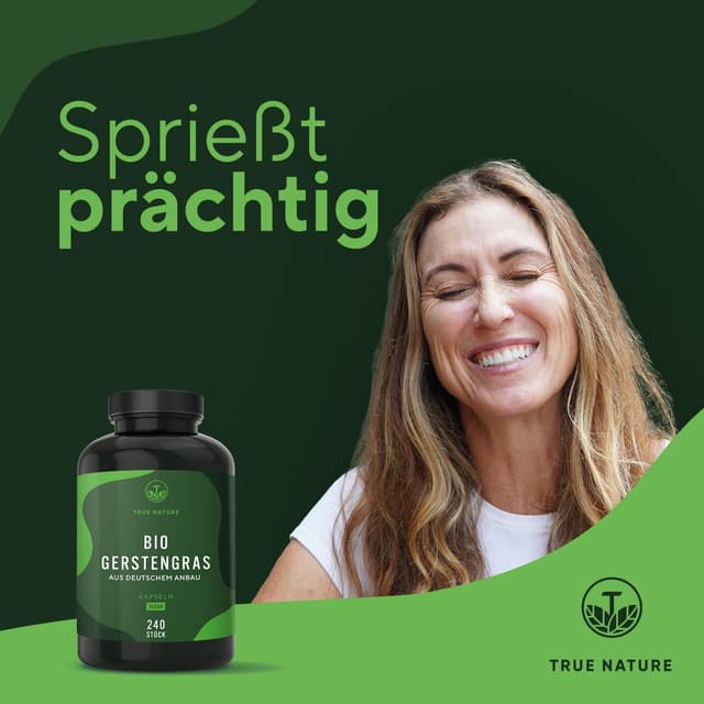 Detalle de Bio Gerstengras – 240 vegane Kapseln (3.000 mg pro Tag) von TRUE NATURE®