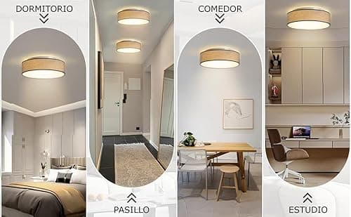 Detalle de Madera Nieve plafón de techo redondo de tela Taupe 38 cm con 2 casquillos E27 (sin bombilla)