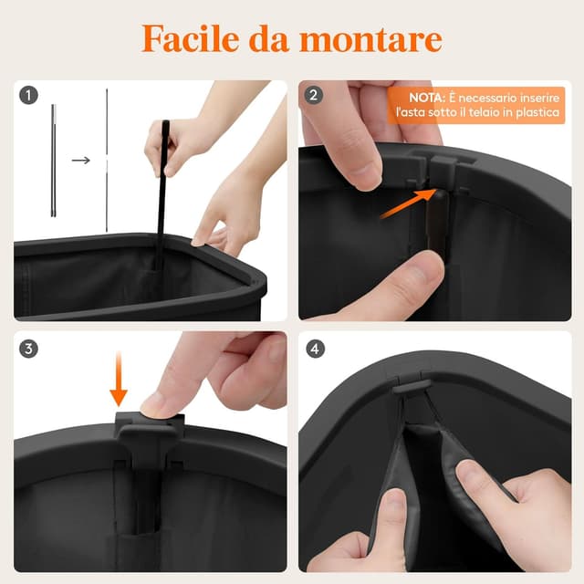 Detalle 2 de Lifewit Cesto Portabiancheria 105 L Nero