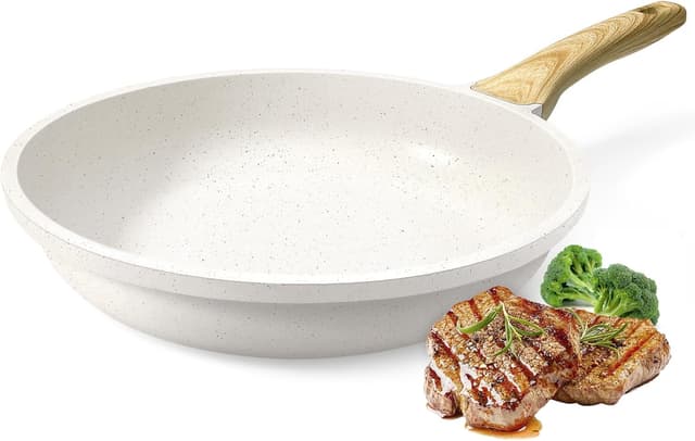 Detalle de GiPP 24cm White Granite Non-Stick Skillet Frying Pan with Heat-Resistant Handle (PFOA Free)