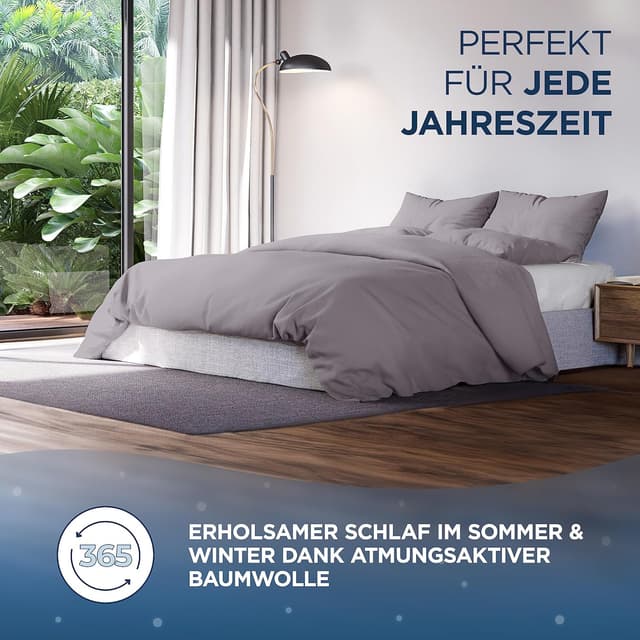 Detalle de Samthus Bettwäsche-Set Satin 135x200 (Baumwolle) mit 80x80 Kissenbezug – Oeko-Tex Made in Green, grau