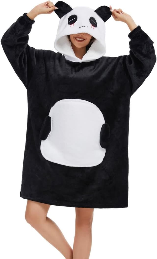 Detalle de Chuangminghangqi Kuscheldecke zum Anziehen mit Ärmeln und Kapuze – oversized Hoodie-Deck e für Sofa & Winter
