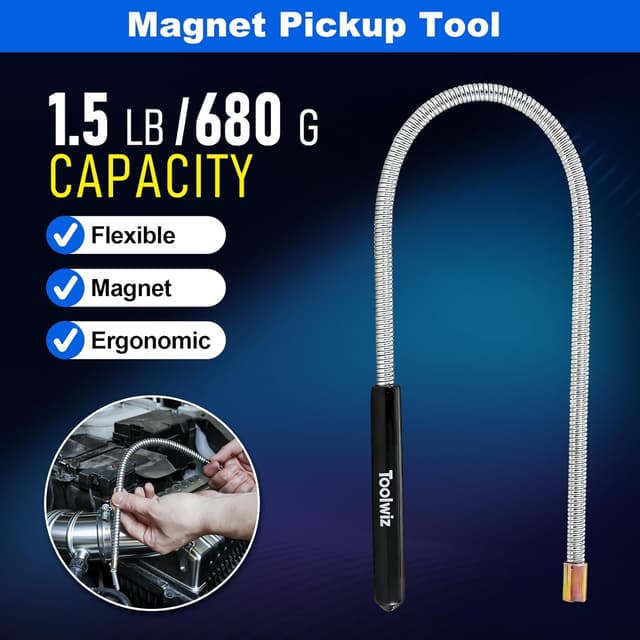 Detalle de Toolwiz 4-teiliges magnetisches Aufnahmewerkzeug-Set mit teleskopischen Magnetstäben und faltbarer Teileschale