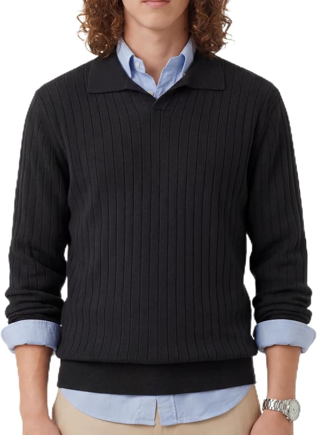 Detalle de GLESTORE Langarm-Poloshirt für Herren mit Giraffen-Stickerei