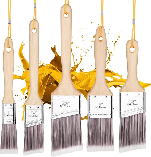 Detalle de Emitever 5-Piece Paint Brush Set with Wood Handles for Wall Cutting In, Trim & Sash