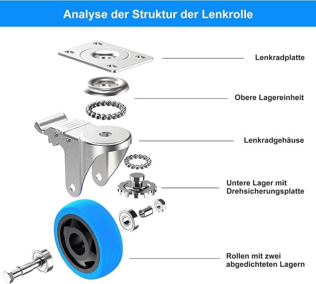 Thumbnail 6 de Asibaade ruote girevoli per carrello Ø100 mm con freno, rotazione 360° e portata fino a 600 kg